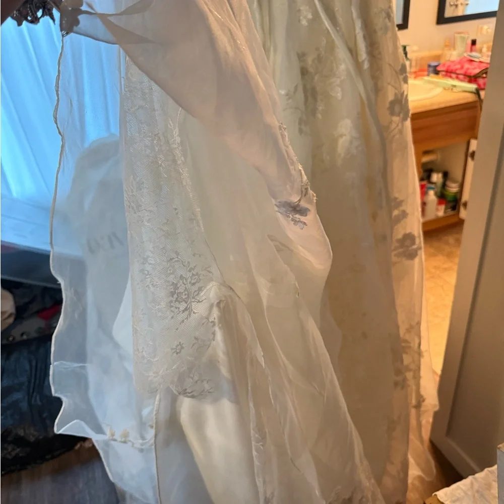 Oleg Cassini Strapless Embroidered Lace Wedding Dress in Ivory - Picture 6 of 11